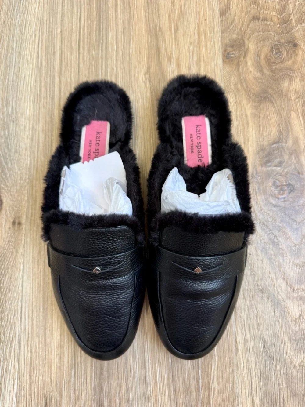 Kate Spade Caelyn Black Pebble Leather Shearling Lined Loafers 8.5